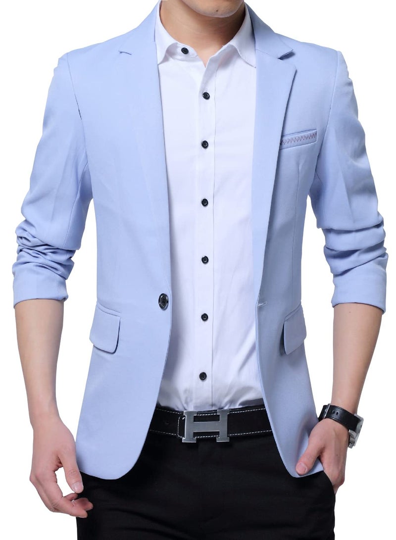 DAVID.ANN Men's Casual Blazer Jacket Slim Fit Sport Coats Lightweight One Button Suit Jacket,#1 Light Blue,Large - Image 1